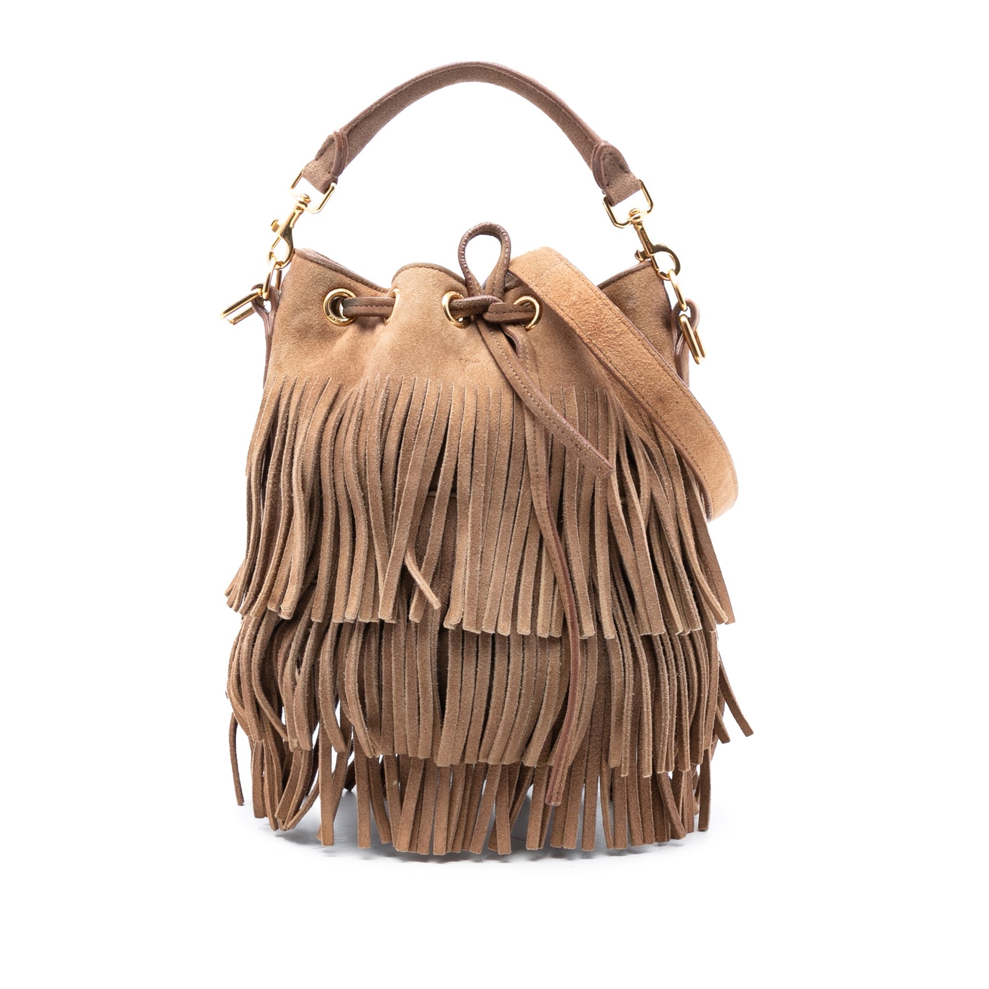Saint Laurent Small Suede Emmanuelle Fringe Bucket Bag
