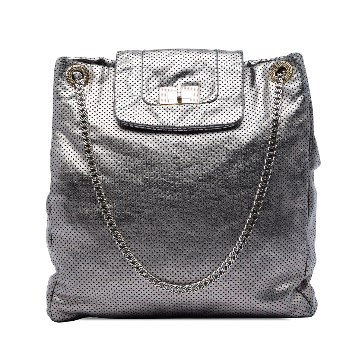 Chanel Perforated Crackled Metallic Calfskin Drill Tote