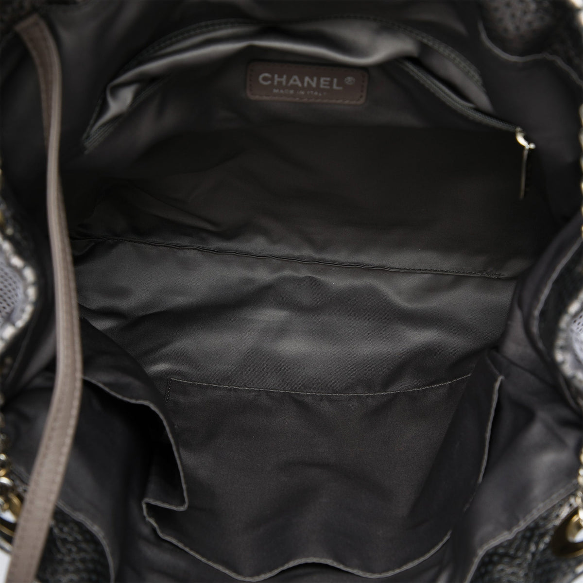 Chanel Perforated Crackled Metallic Calfskin Drill Tote
