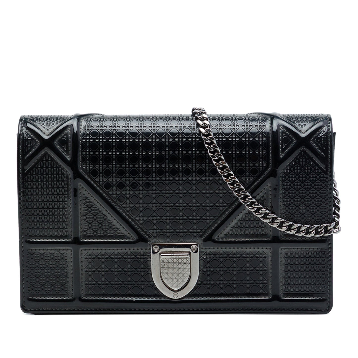 Dior Metallic Patent Microcannage Diorama Wallet on Chain