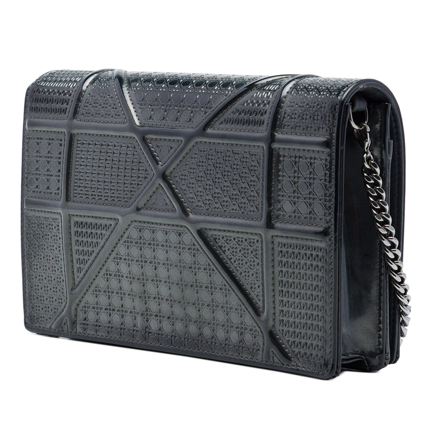 Dior Metallic Patent Microcannage Diorama Wallet on Chain
