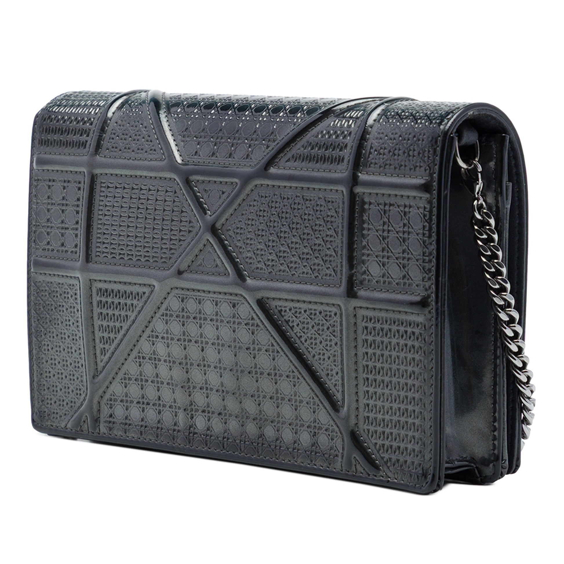 Dior Metallic Patent Microcannage Diorama Wallet on Chain