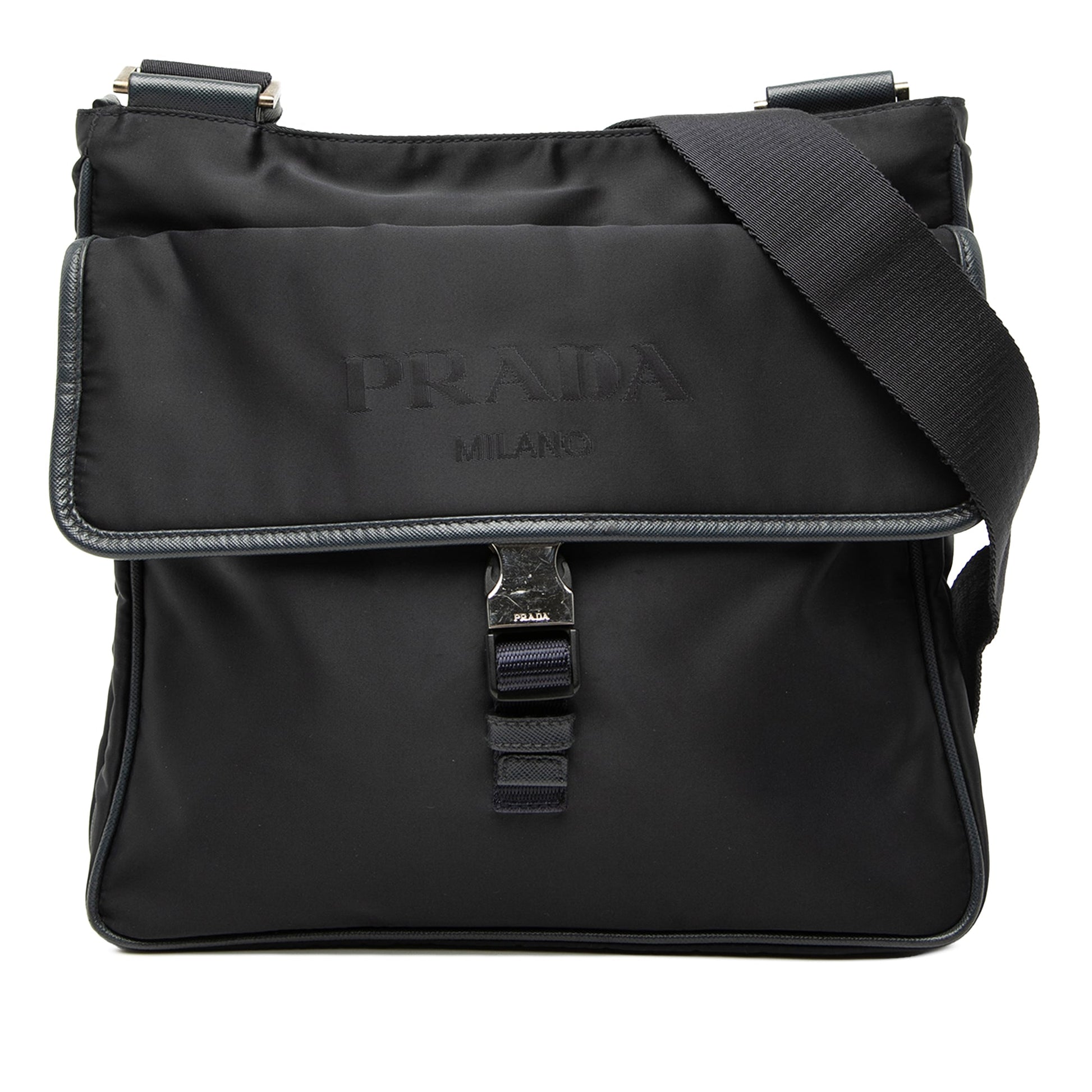 Prada Saffiano Trimmed Tessuto Zip Top Crossbody