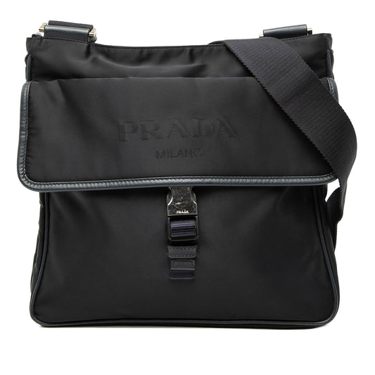 Prada Saffiano Trimmed Tessuto Zip Top Crossbody