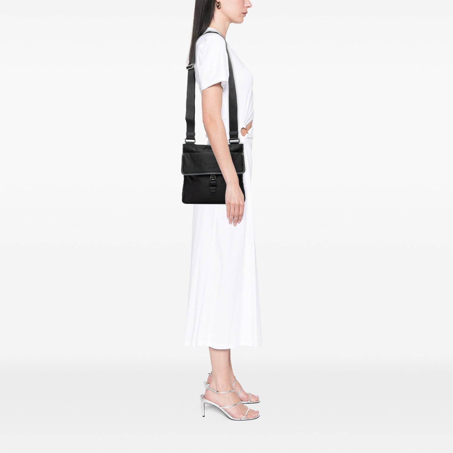 Prada Saffiano Trimmed Tessuto Zip Top Crossbody