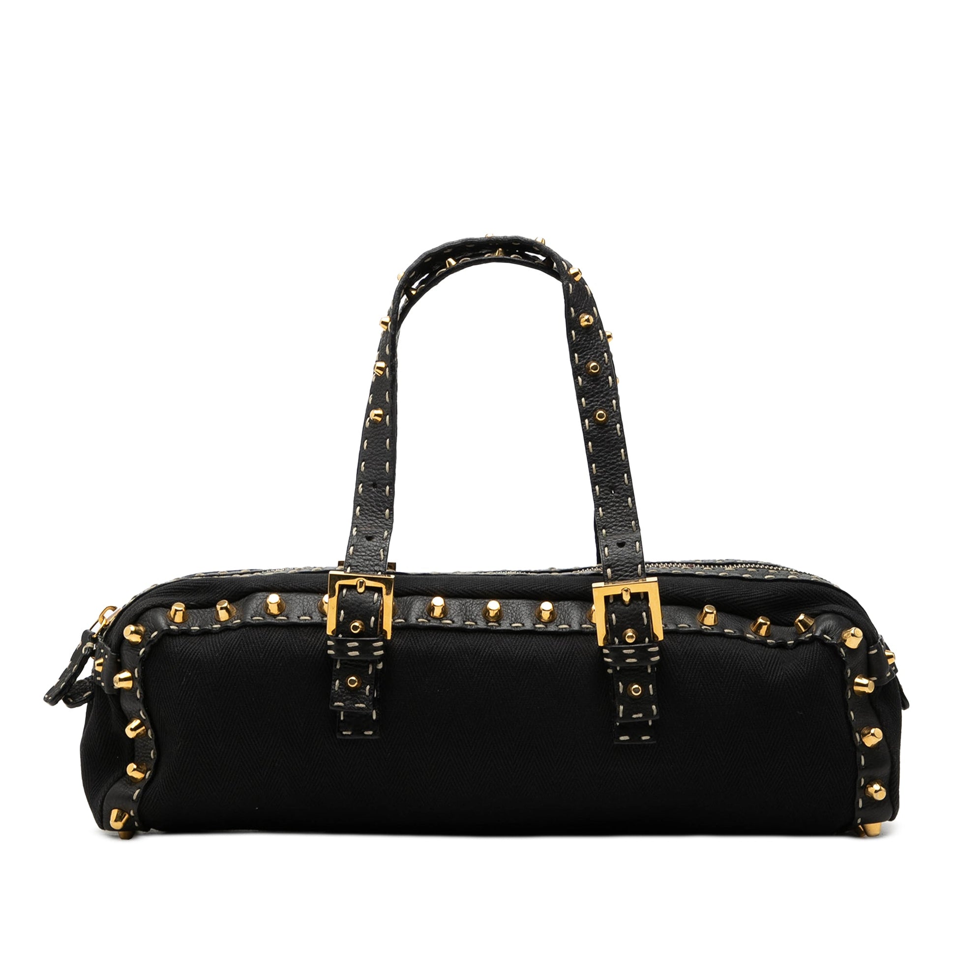 Fendi Studded Canvas Selleria Bauletto Handbag
