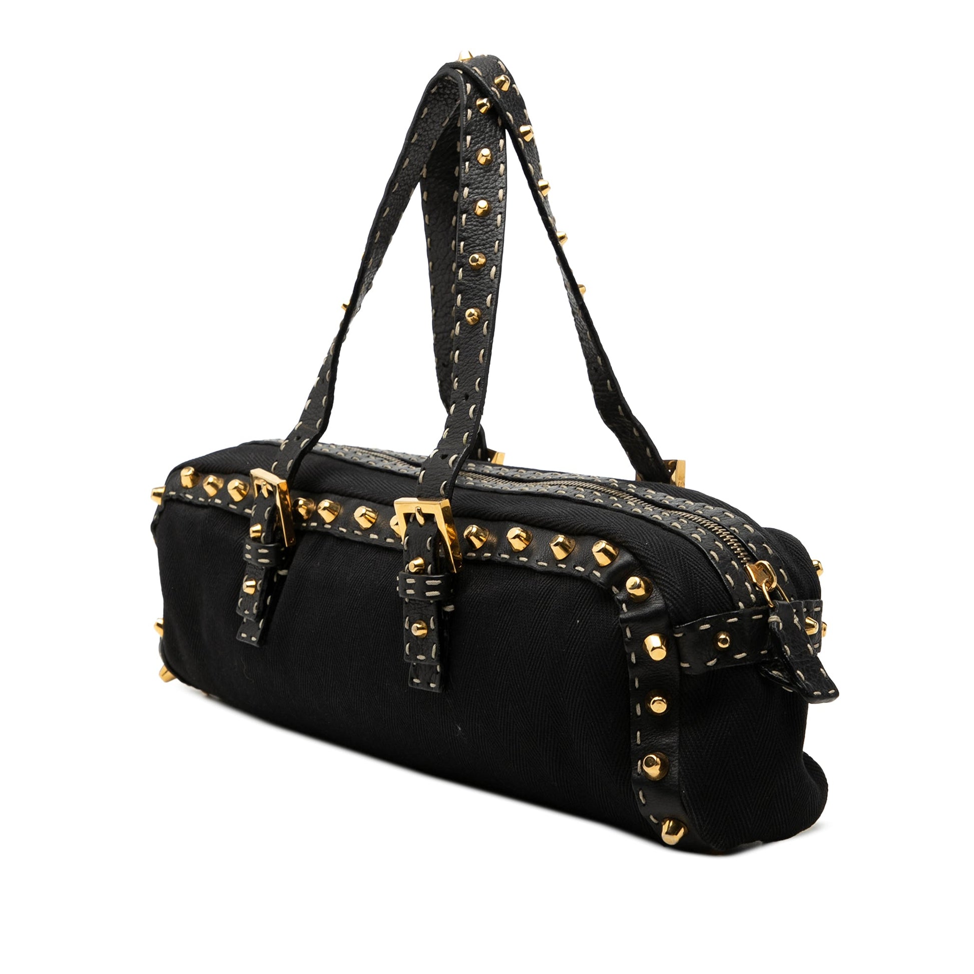 Fendi Studded Canvas Selleria Bauletto Handbag