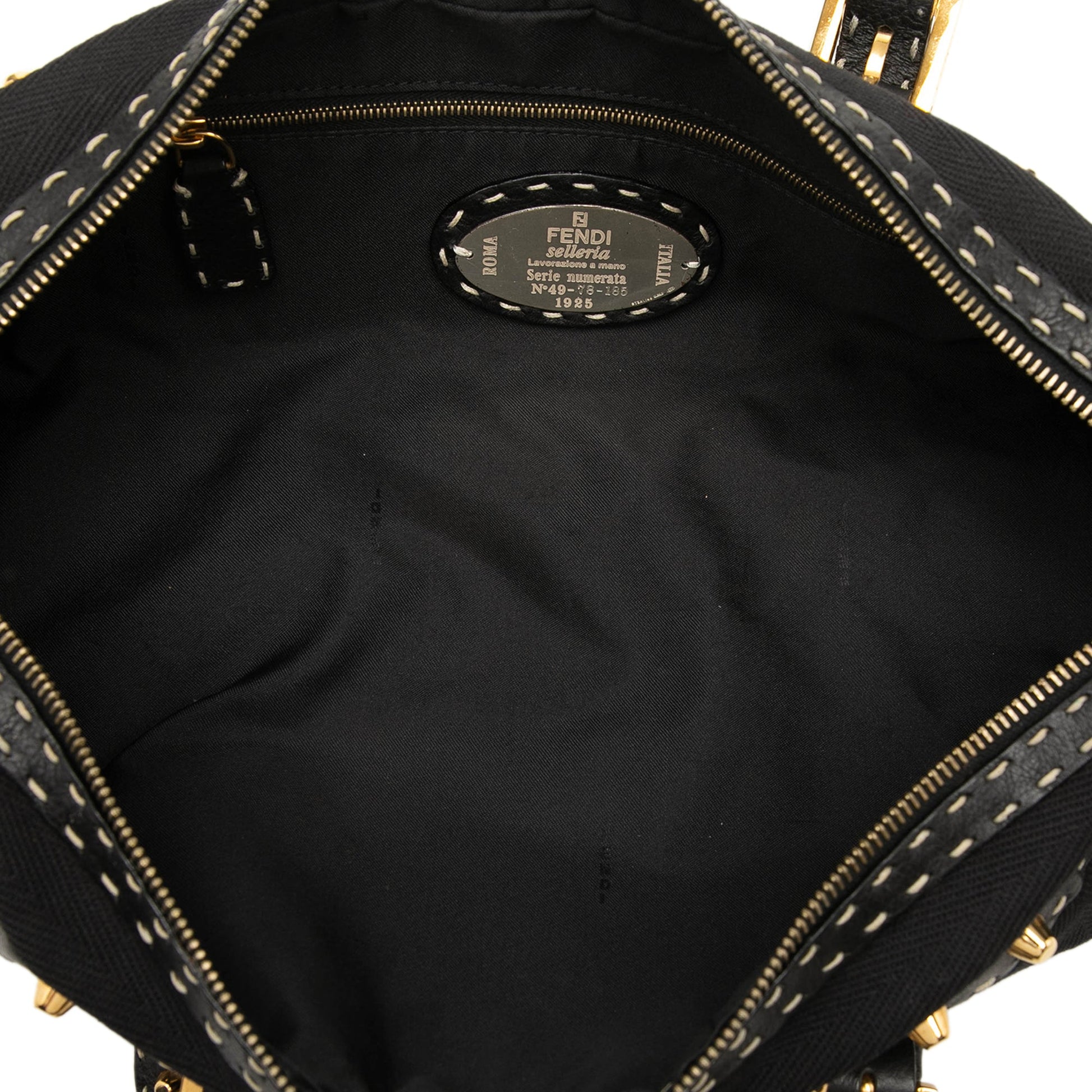 Fendi Studded Canvas Selleria Bauletto Handbag