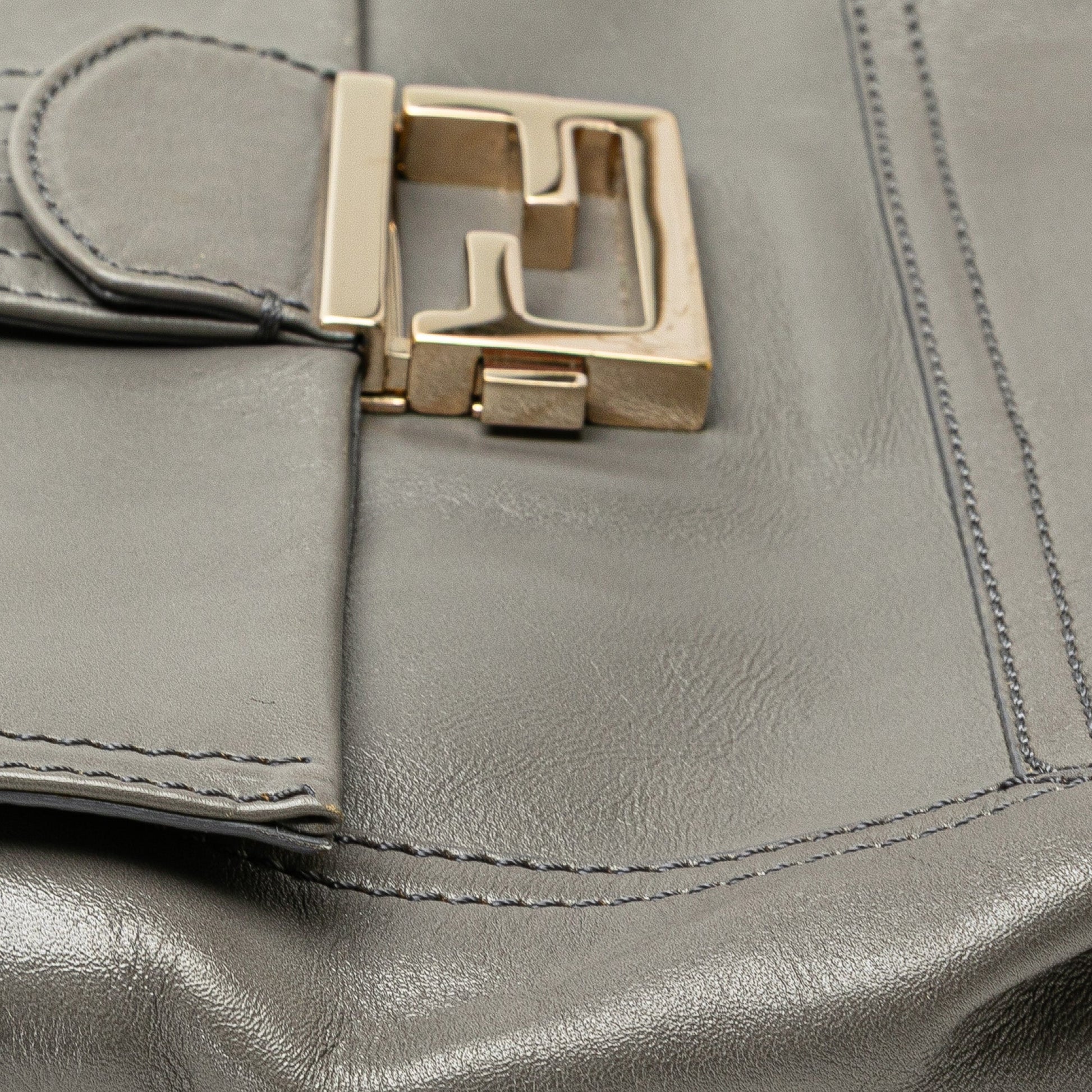 Fendi Glazed Leather Chain Flap Baguette Crossbody