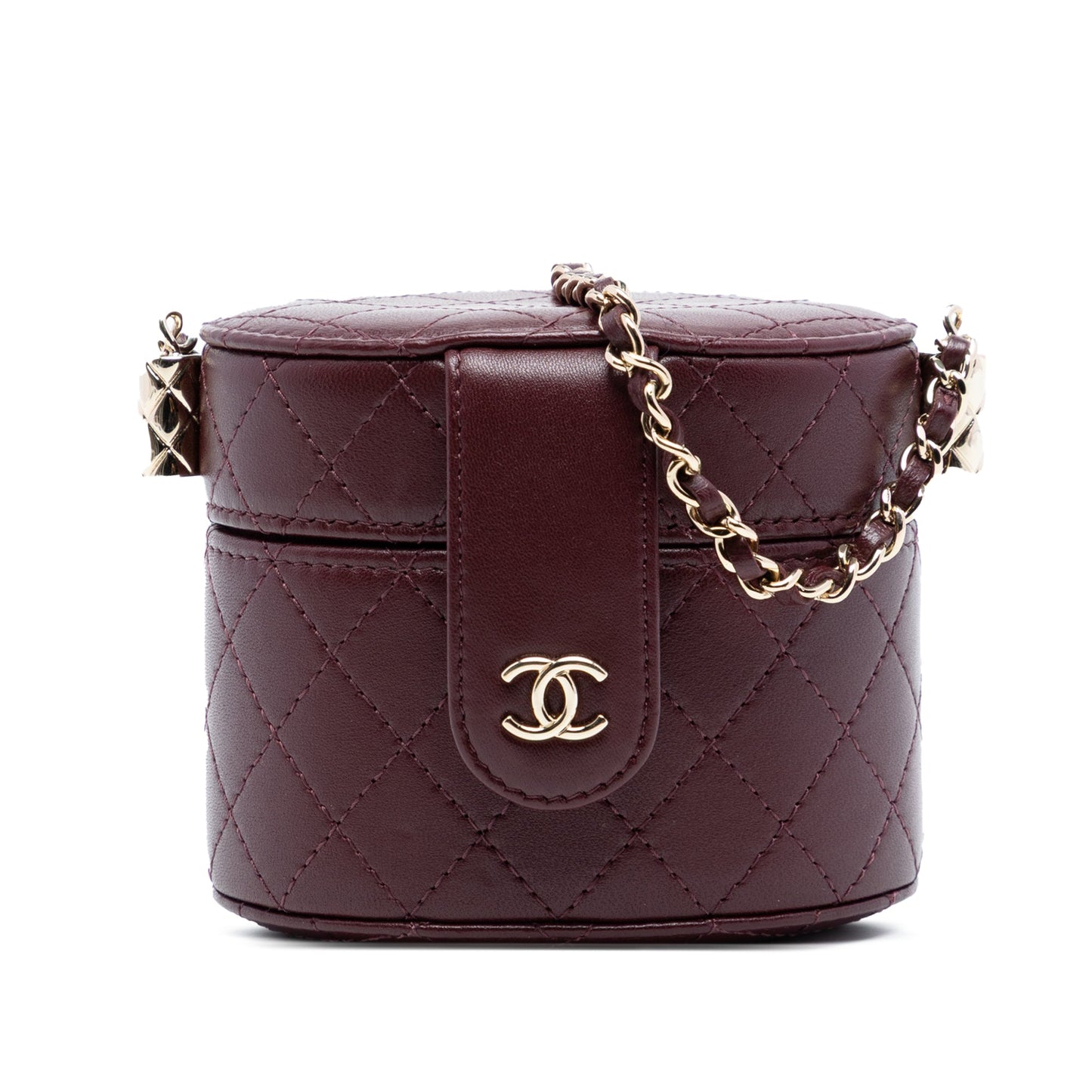 CC Quilted Lambskin Round Vanity Case with Chain