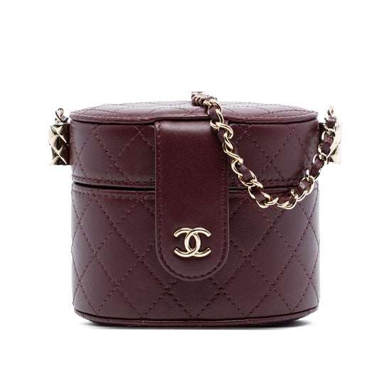 CC Quilted Lambskin Round Vanity Case with Chain