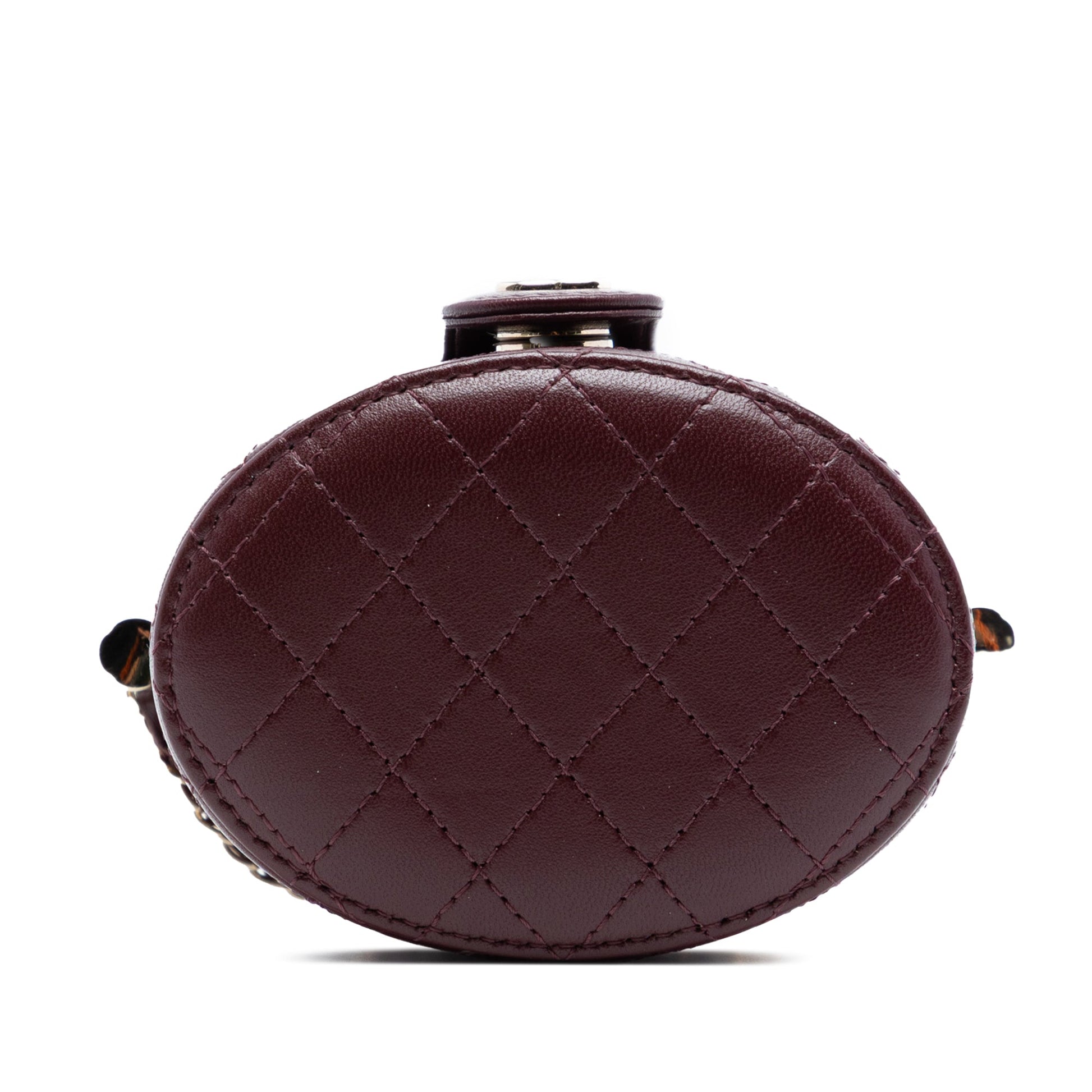 CC Quilted Lambskin Round Vanity Case with Chain