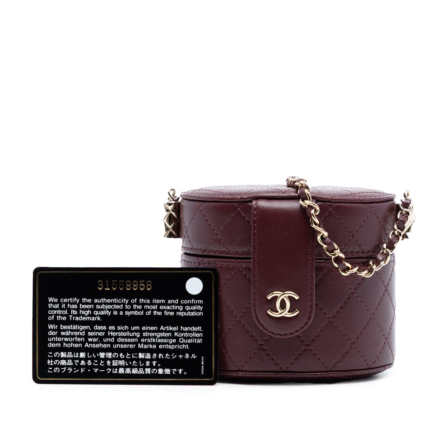 CC Quilted Lambskin Round Vanity Case with Chain