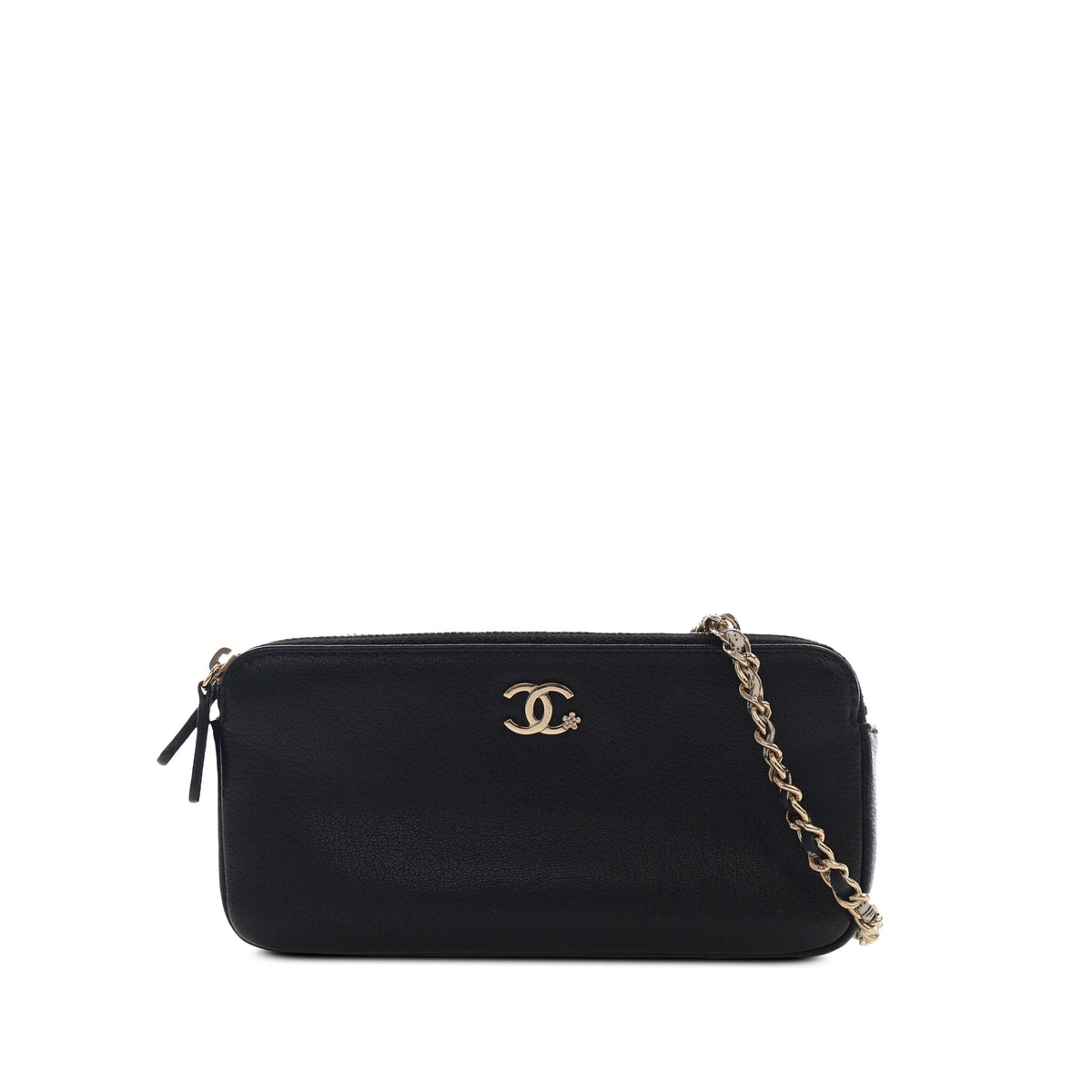 Chanel CC Calfskin Double Zip Wallet On Chain — Black