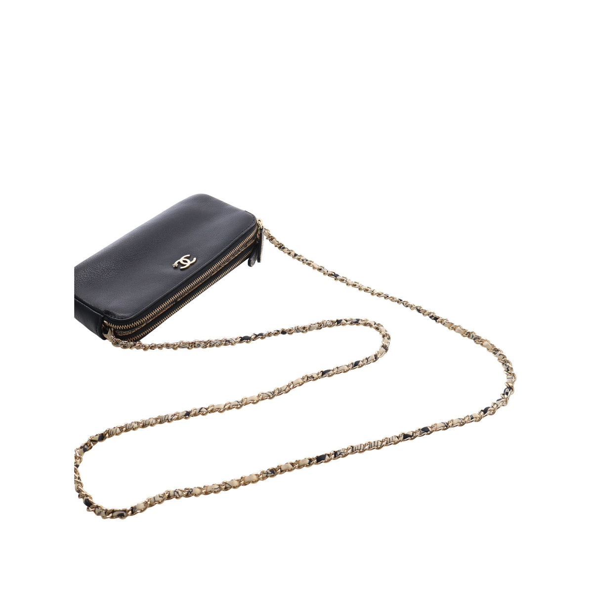 Chanel CC Calfskin Double Zip Wallet On Chain — Black
