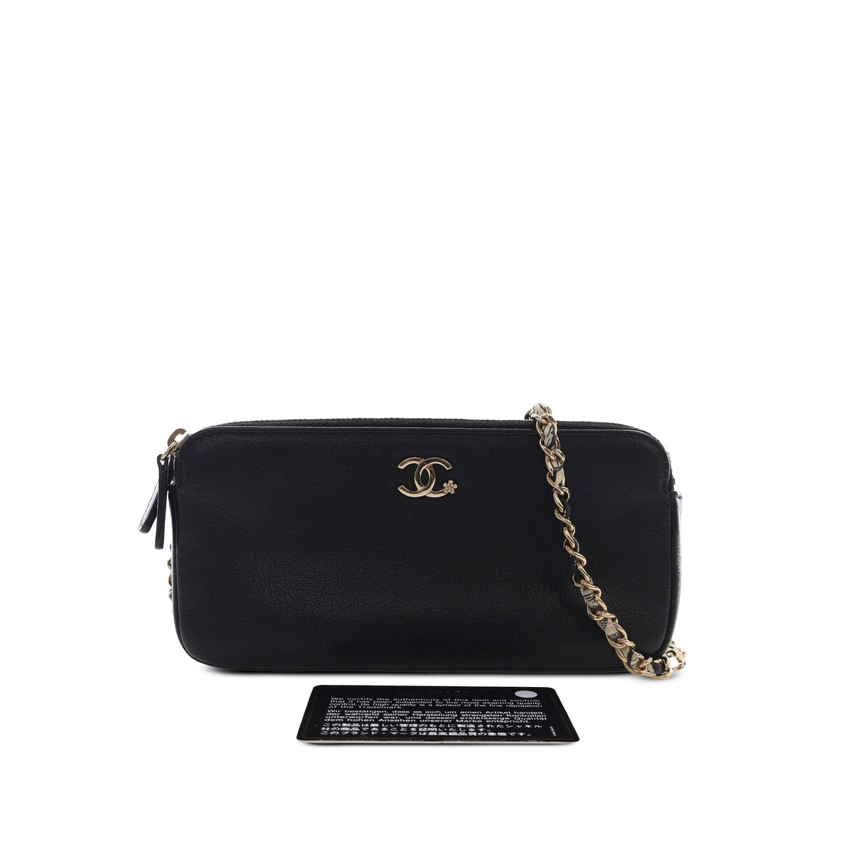 Chanel CC Calfskin Double Zip Wallet On Chain — Black