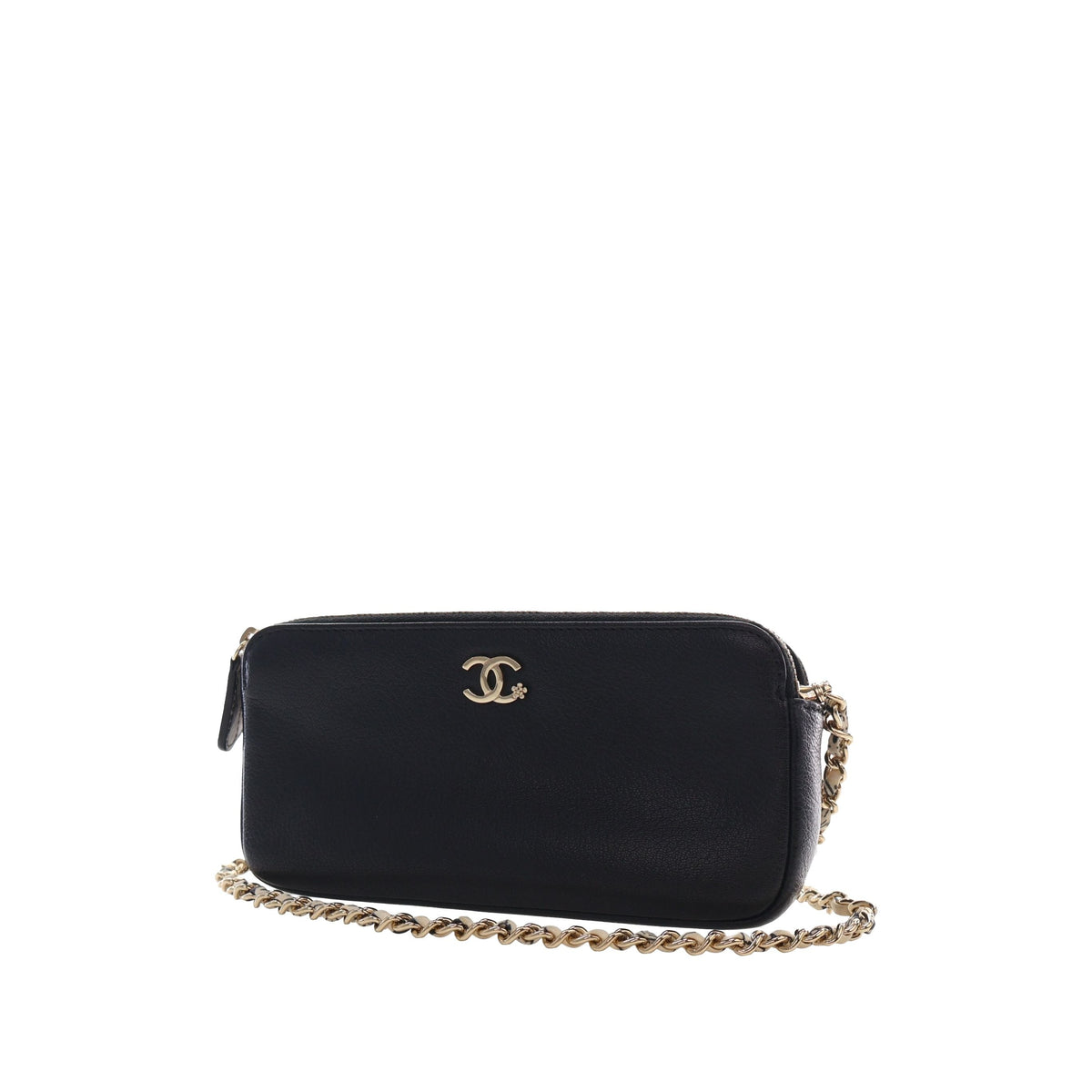 Chanel CC Calfskin Double Zip Wallet On Chain — Black