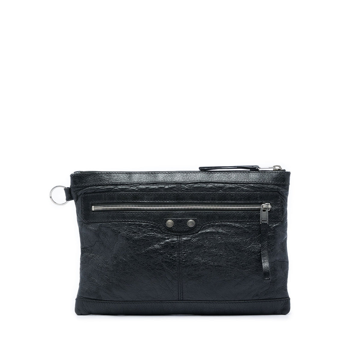 Balenciaga Lambskin Motocross Classic Clip Clutch M — Black