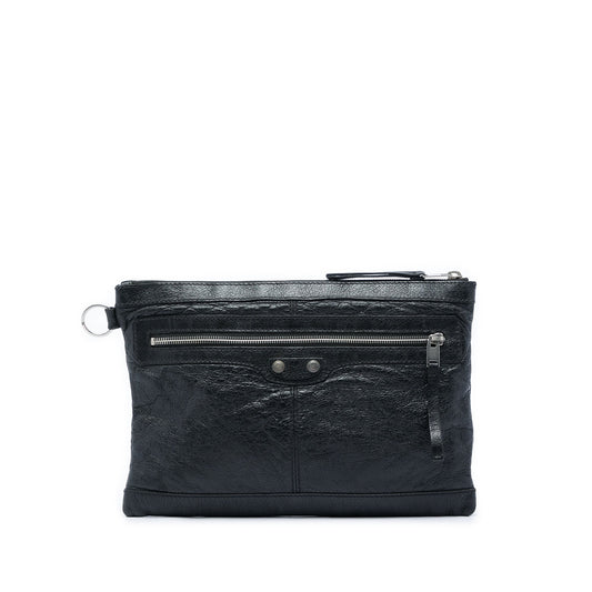 Balenciaga Lambskin Motocross Classic Clip Clutch M — Black