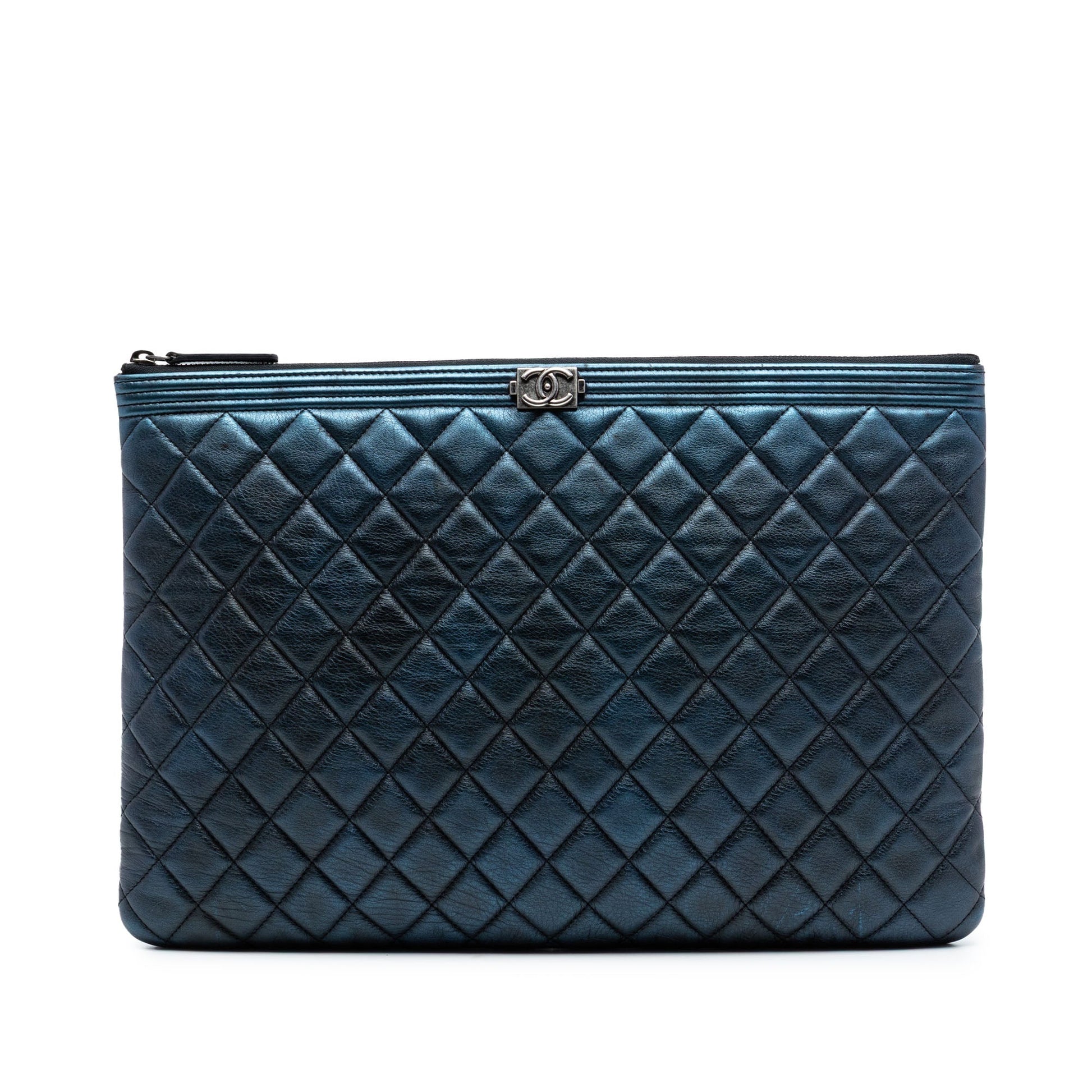 Large Quilted Metallic Lambskin Boy O Case Clutch