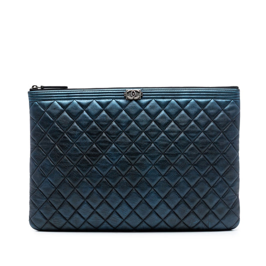 Large Quilted Metallic Lambskin Boy O Case Clutch
