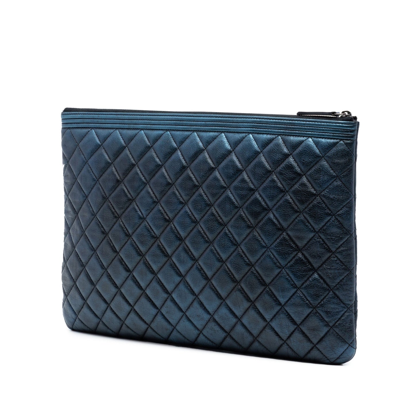 Large Quilted Metallic Lambskin Boy O Case Clutch