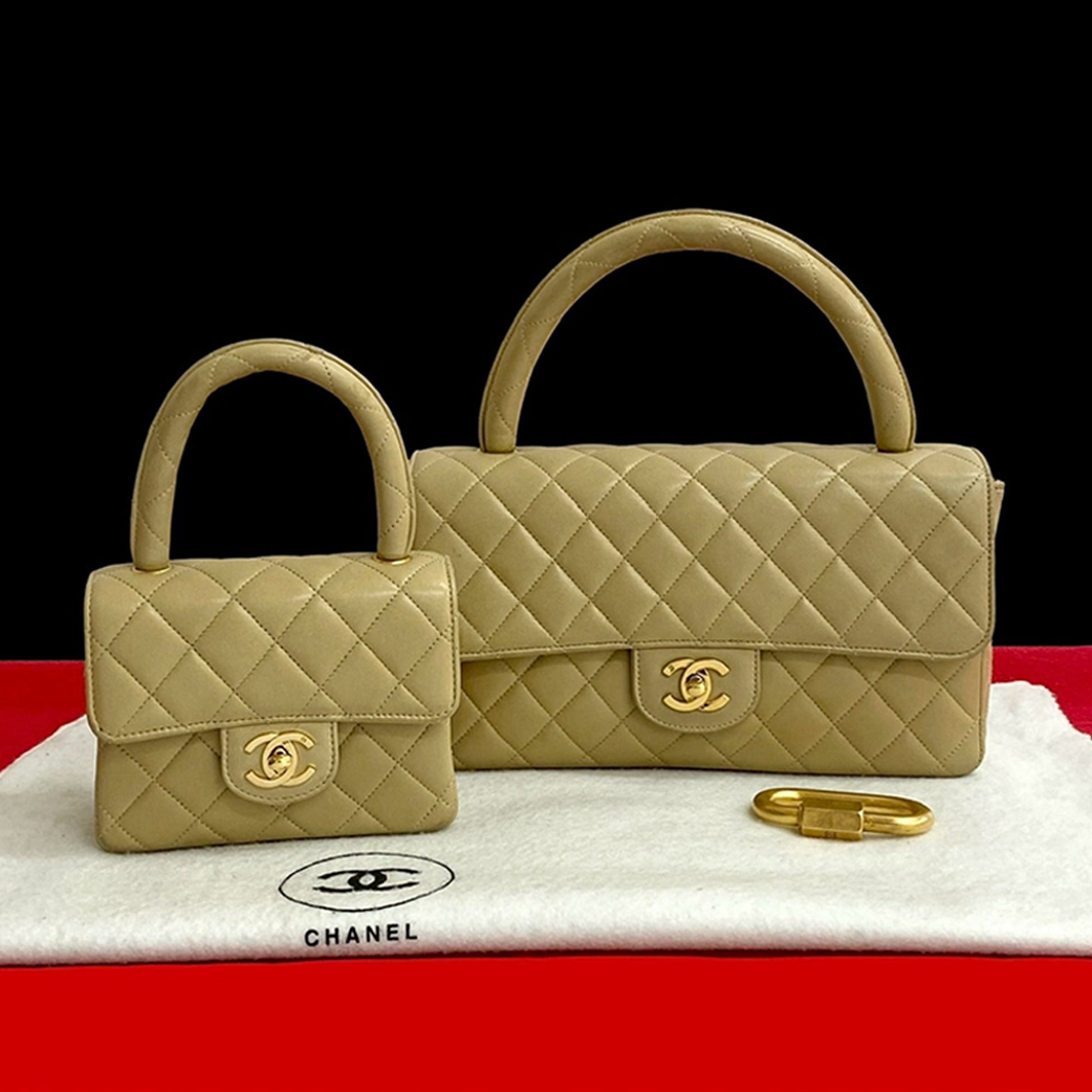 Chanel Lambskin Parent Child Kelly Set Top Handle Bag
