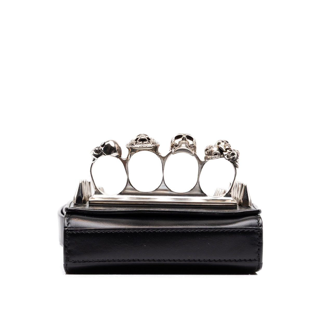 Alexander McQueen Studded Leather Skull Four Ring Crossbody — Black