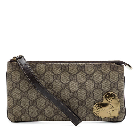 Gucci Guccissima Heart Trimmed GG Supreme Wristlet Clutch