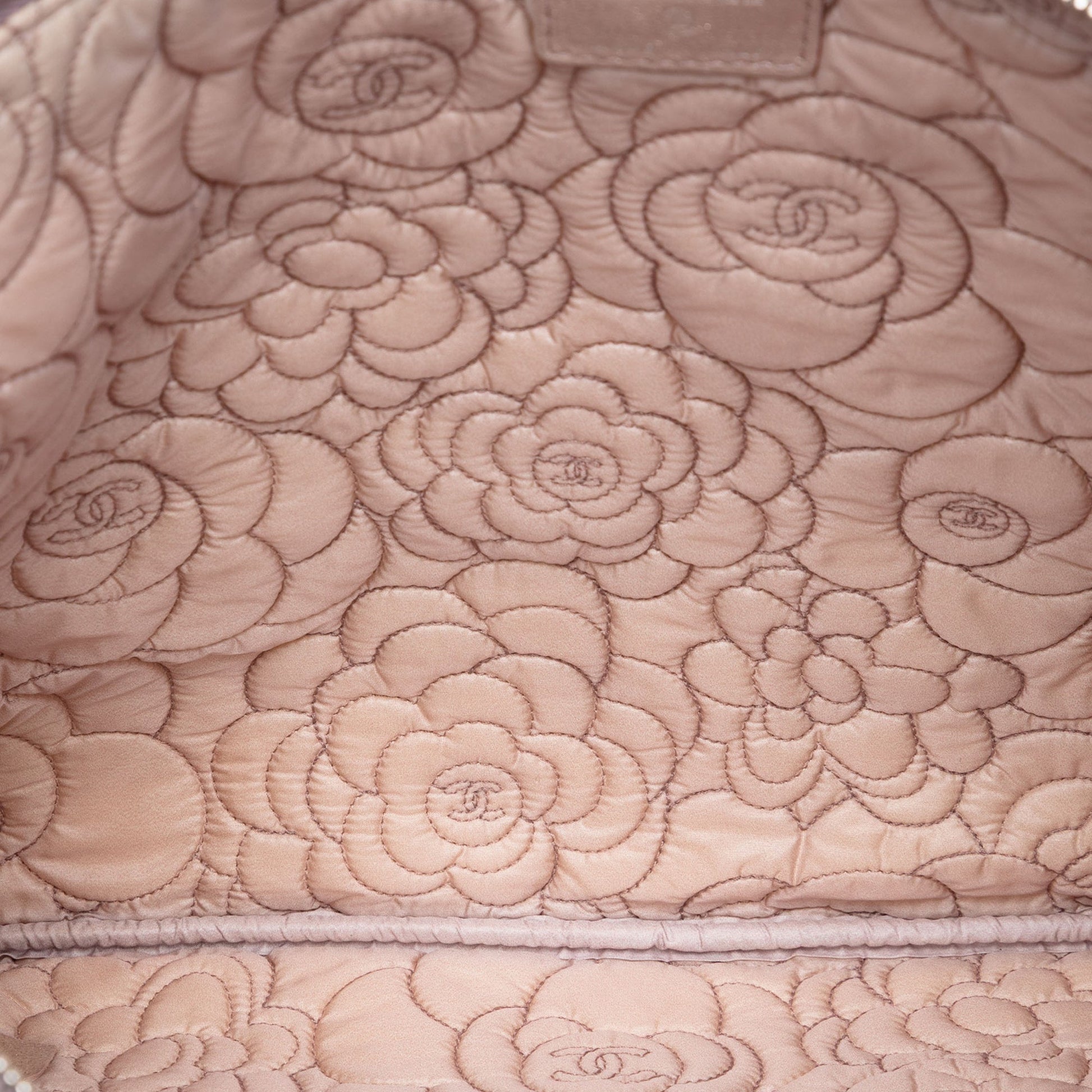 Chanel Large CC Embossed Metallic Lambskin Camellia O Case Clutch