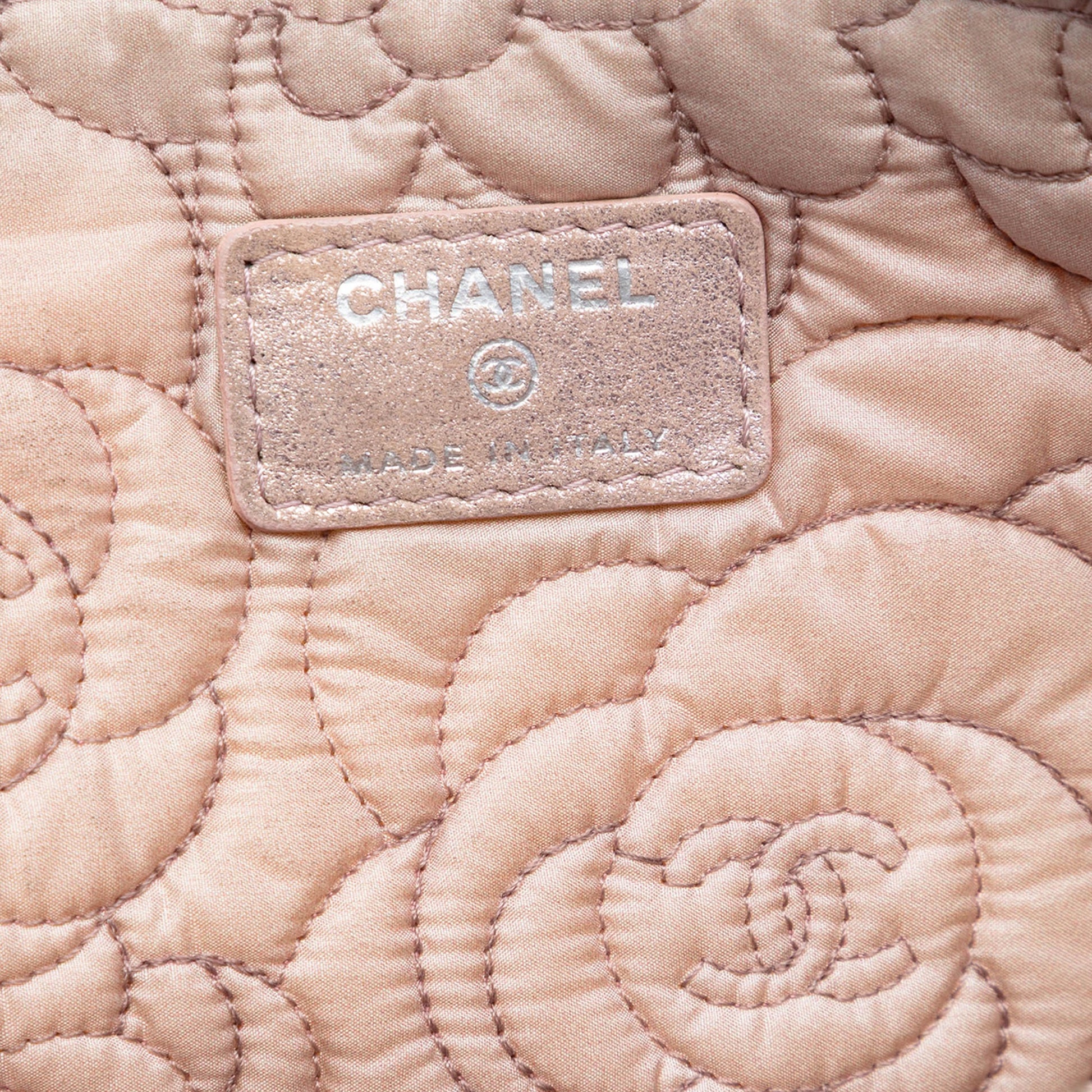 Chanel Large CC Embossed Metallic Lambskin Camellia O Case Clutch