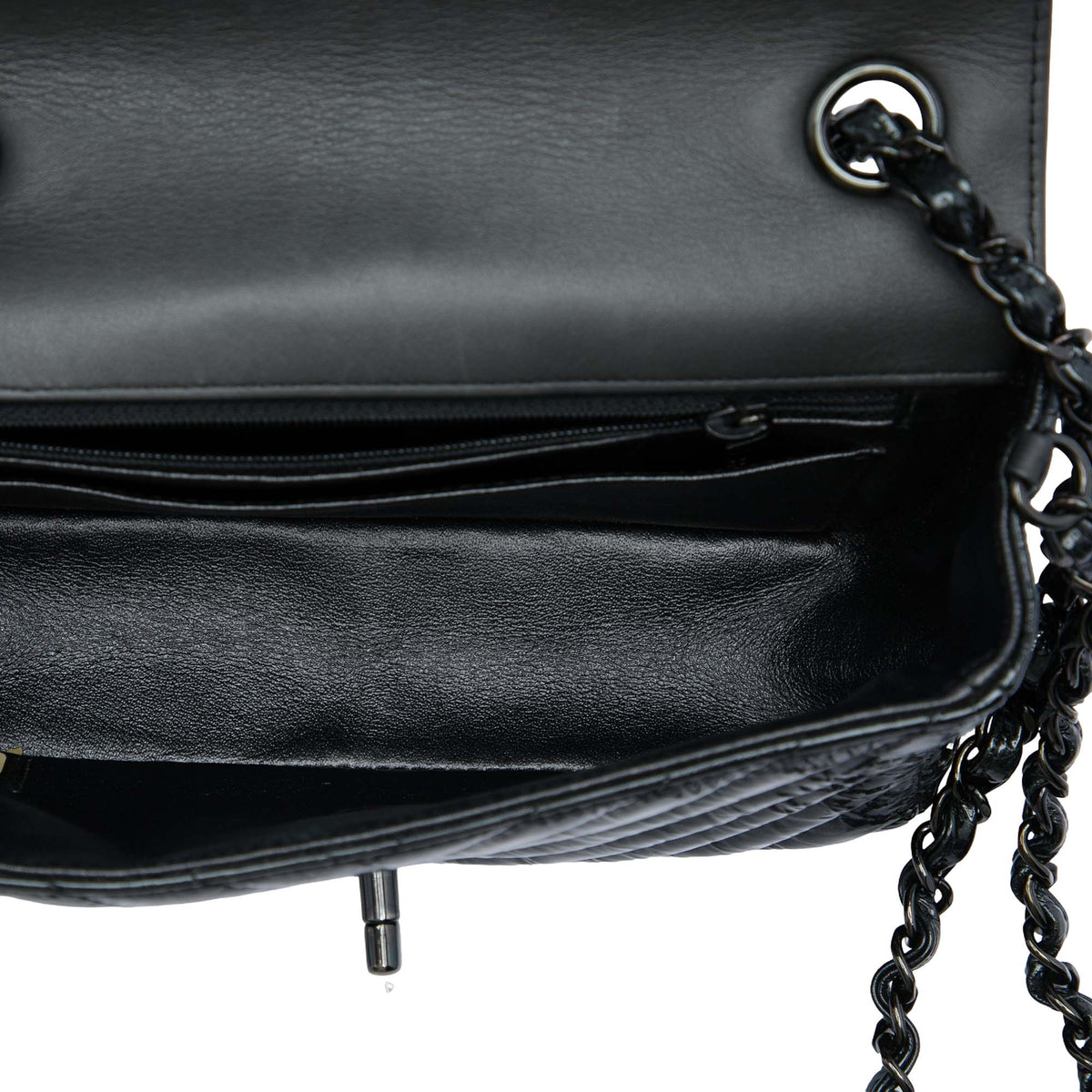 Chanel Mini Rectangular Classic Chevron Crumpled Patent So Black Single Flap