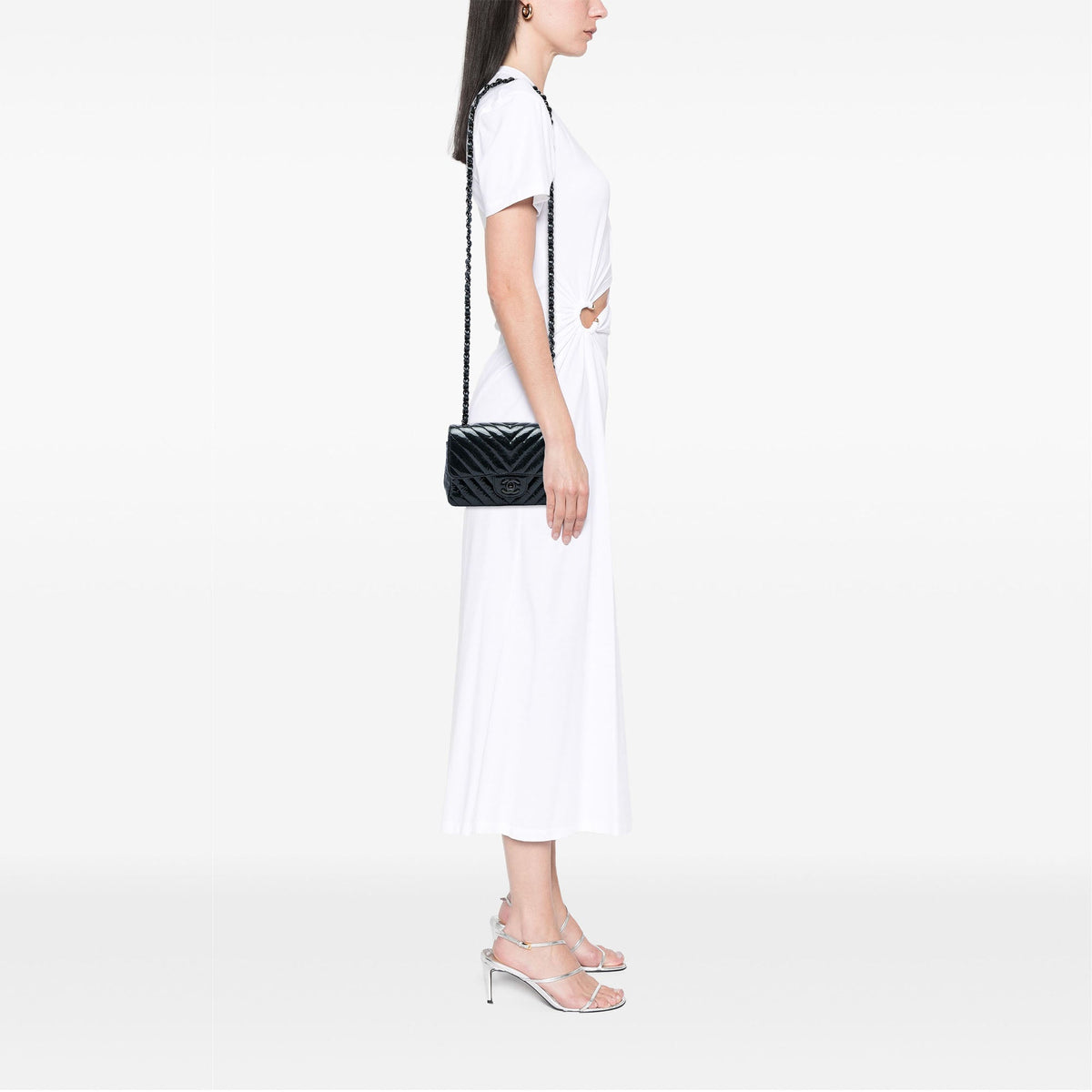 Chanel Mini Rectangular Classic Chevron Crumpled Patent So Black Single Flap