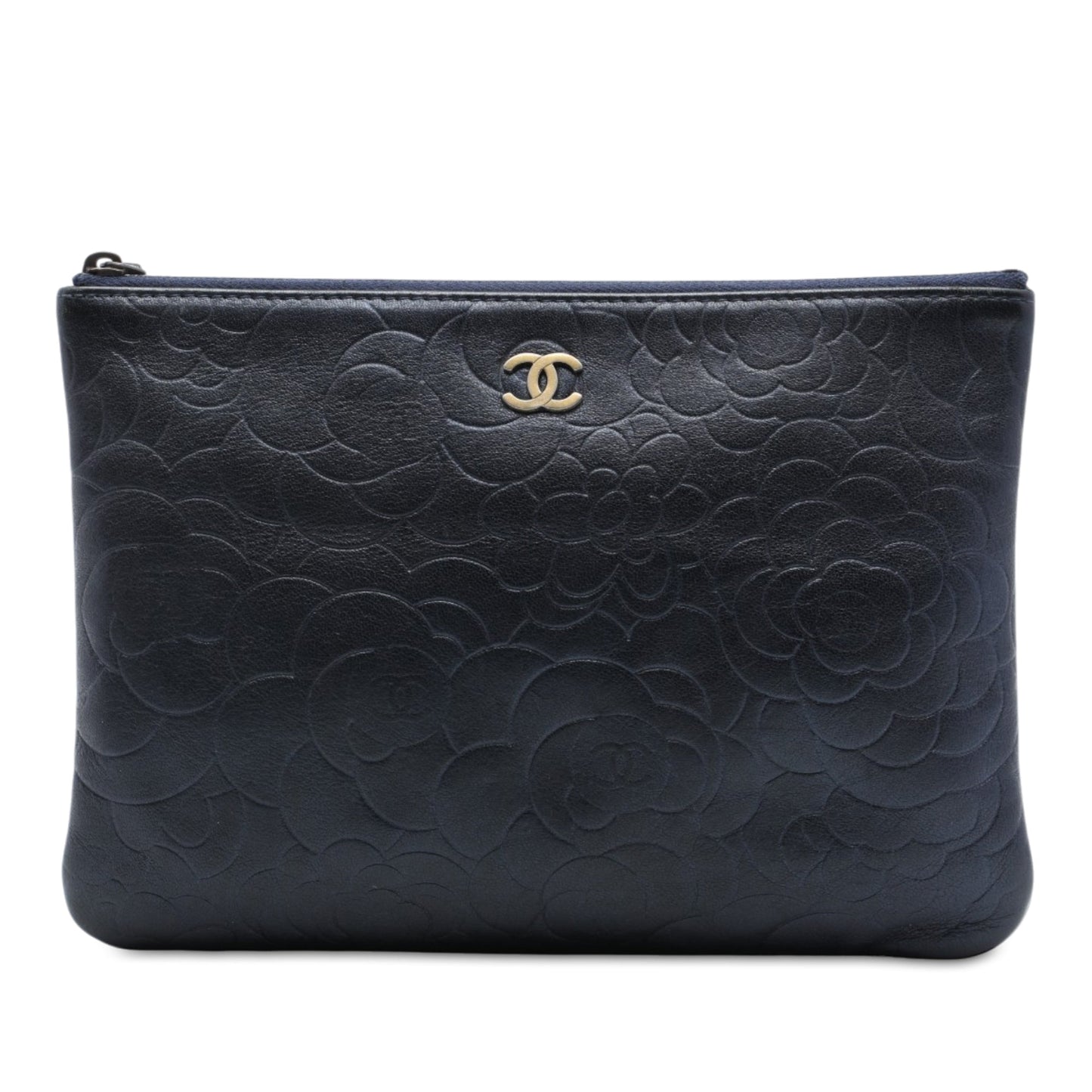 Chanel Medium CC Embossed Lambskin Camellia O Case Clutch