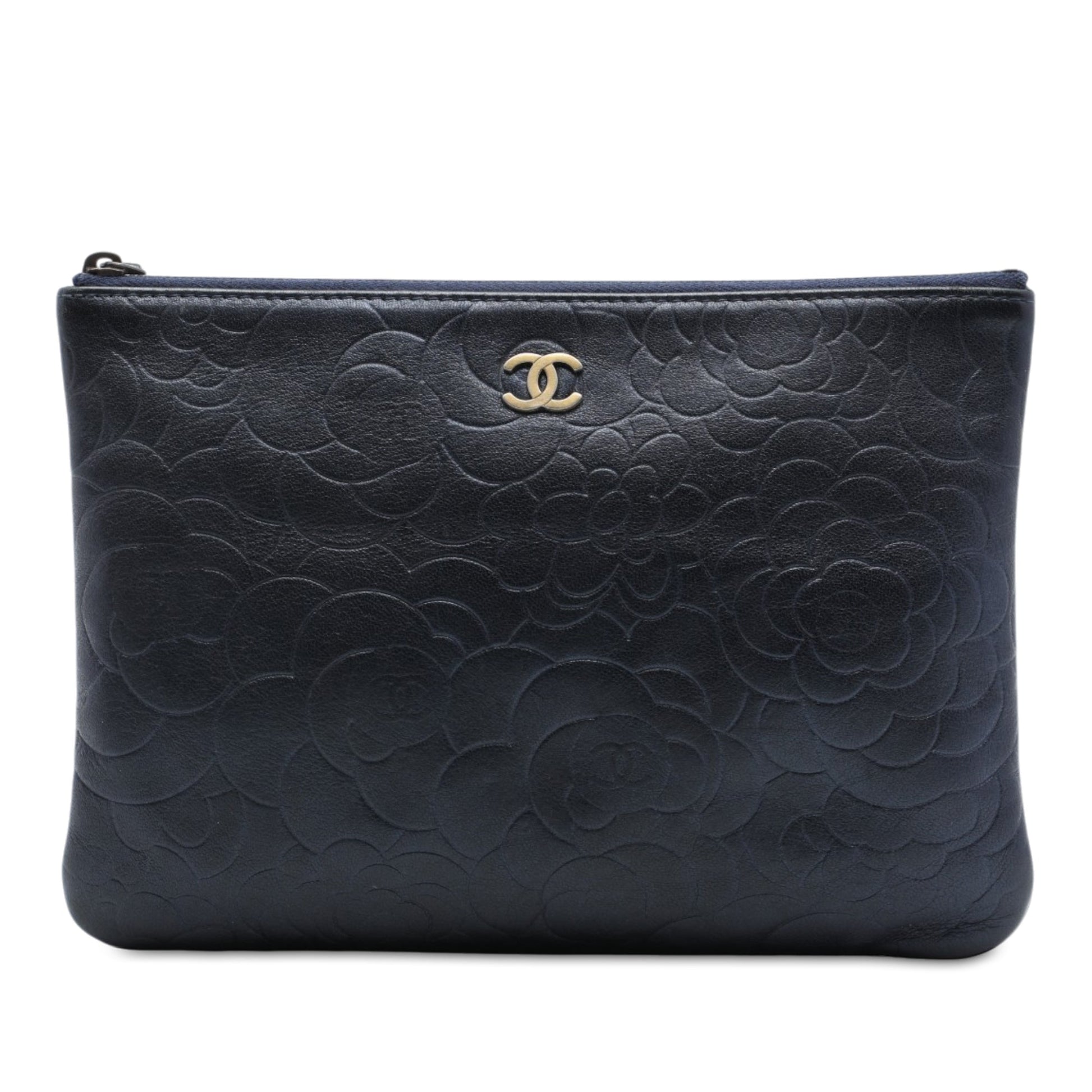 Chanel Medium CC Embossed Lambskin Camellia O Case Clutch