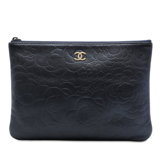 Chanel Medium CC Embossed Lambskin Camellia O Case Clutch