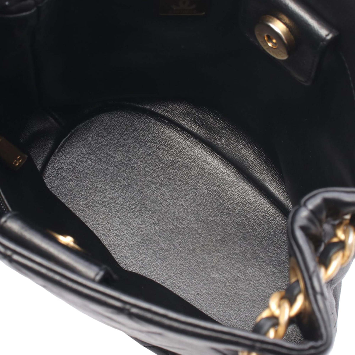 Chanel Small Quilted Lambskin Chaine Lettre Bucket Bag