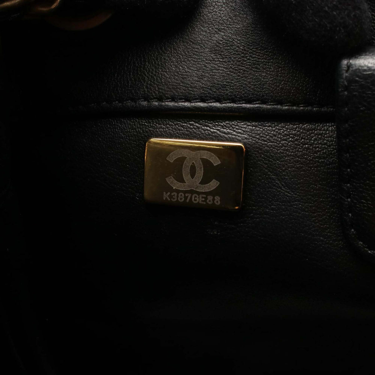 Chanel Small Quilted Lambskin Chaine Lettre Bucket Bag