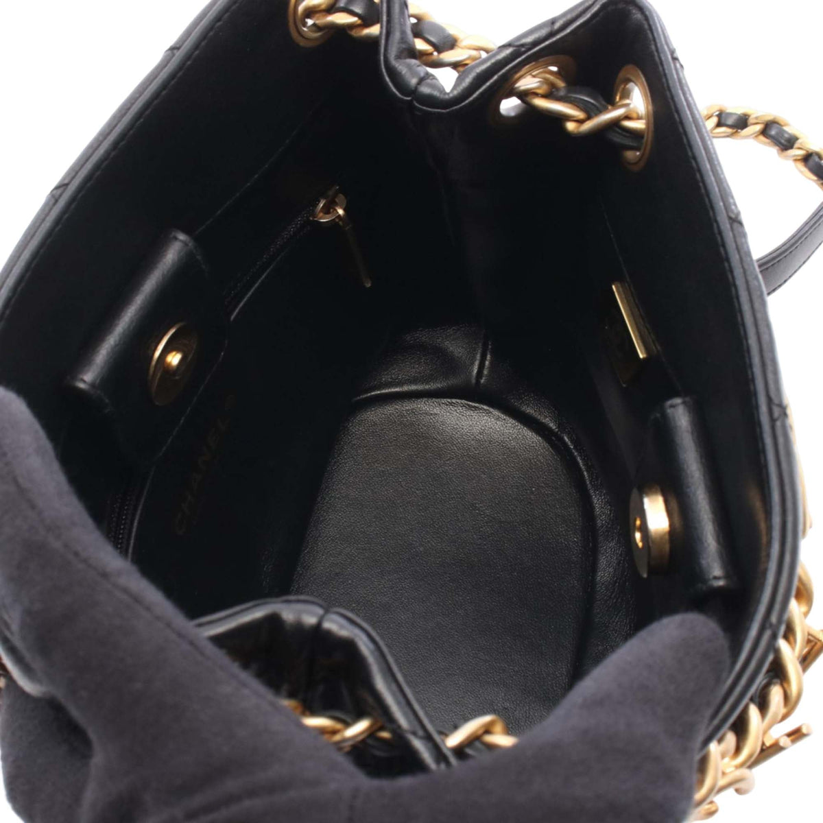 Chanel Small Quilted Lambskin Chaine Lettre Bucket Bag