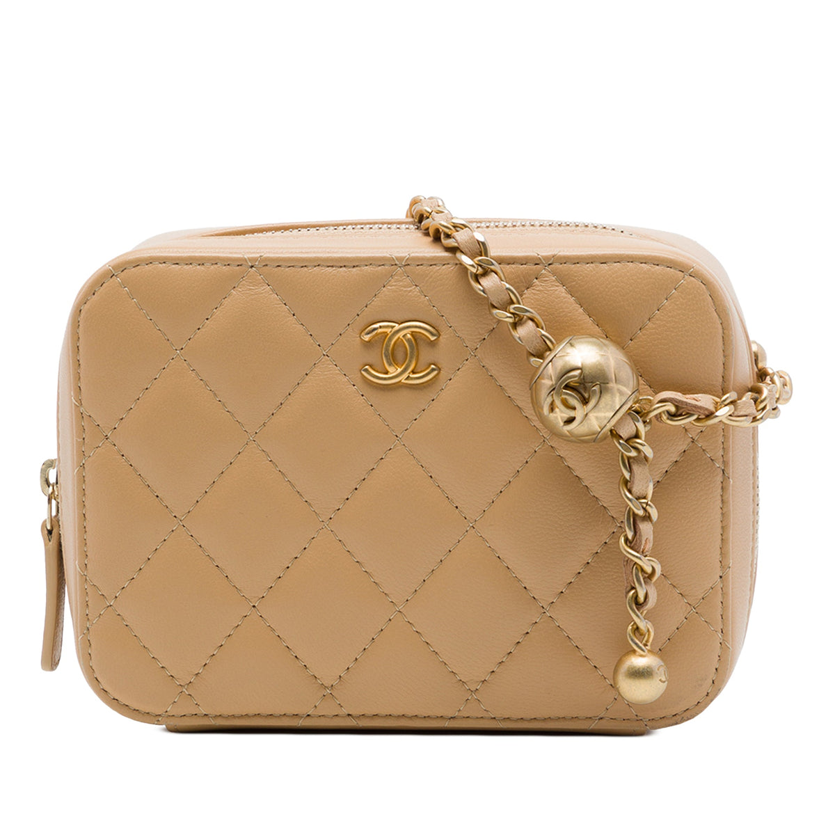 Chanel CC Quilted Lambskin Pearl Crush Camera Bag — Brown