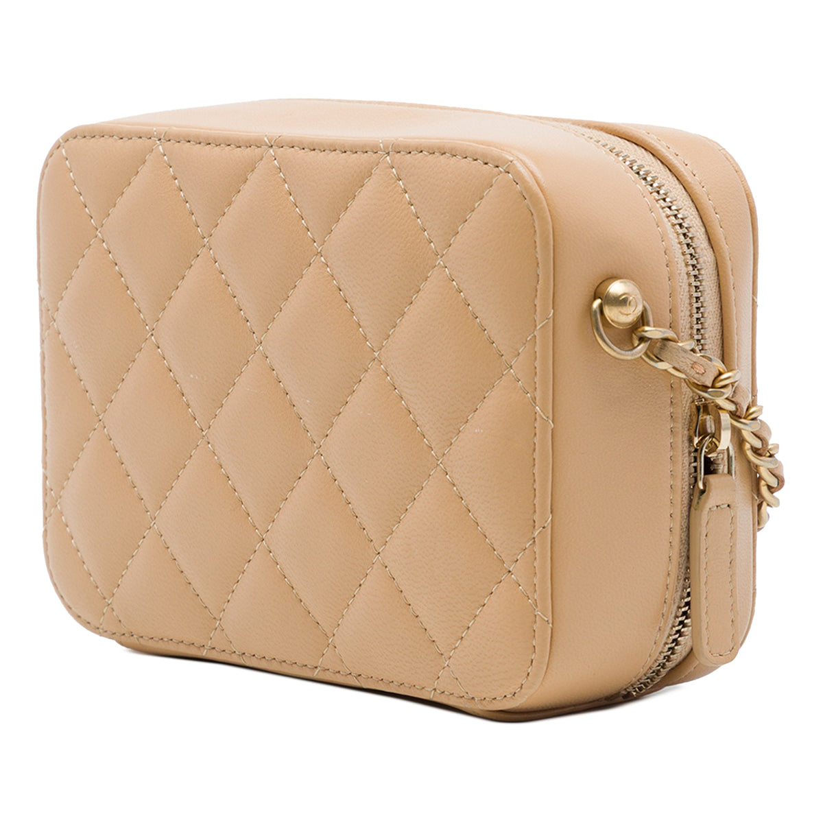 Chanel CC Quilted Lambskin Pearl Crush Camera Bag — Brown