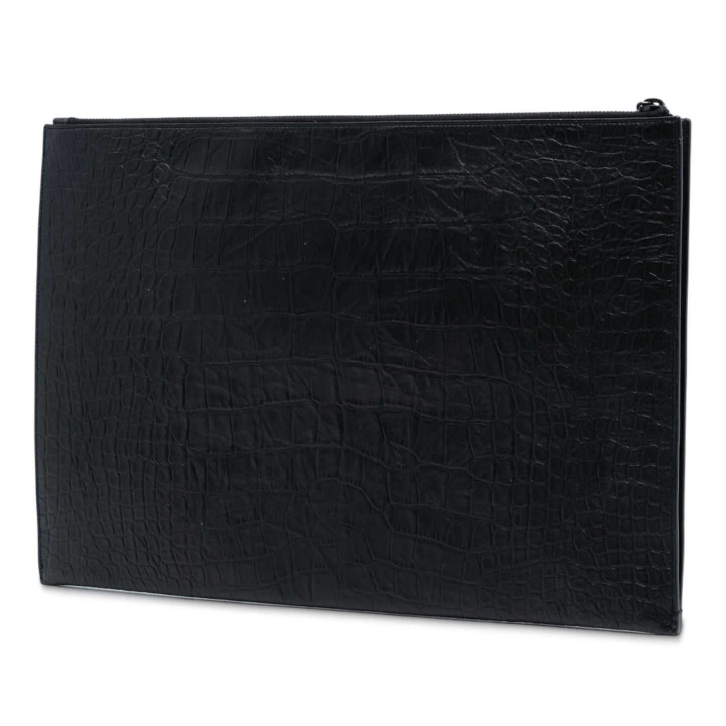 Saint Laurent Croc Embossed Leather Monogram Clutch
