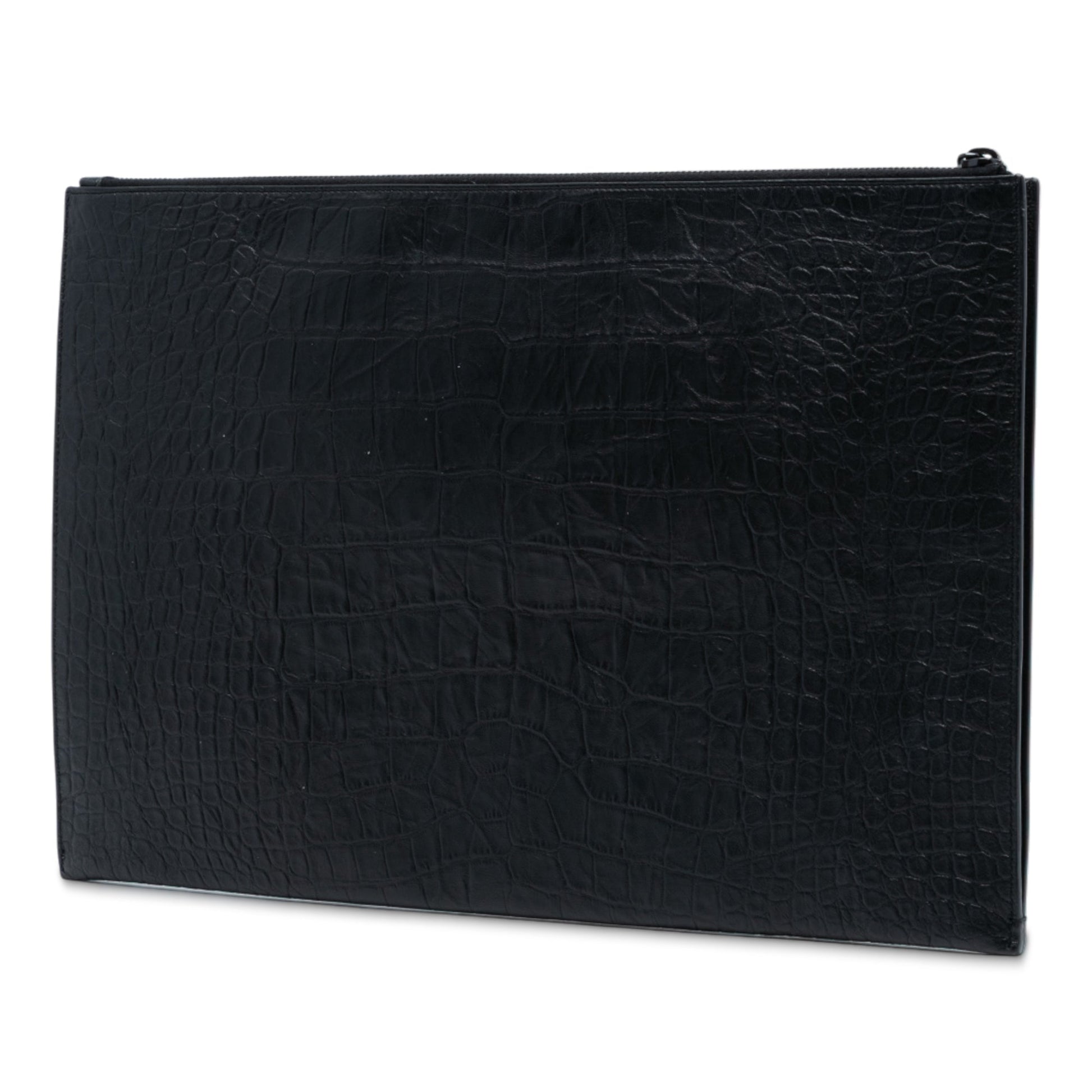 Saint Laurent Croc Embossed Leather Monogram Clutch
