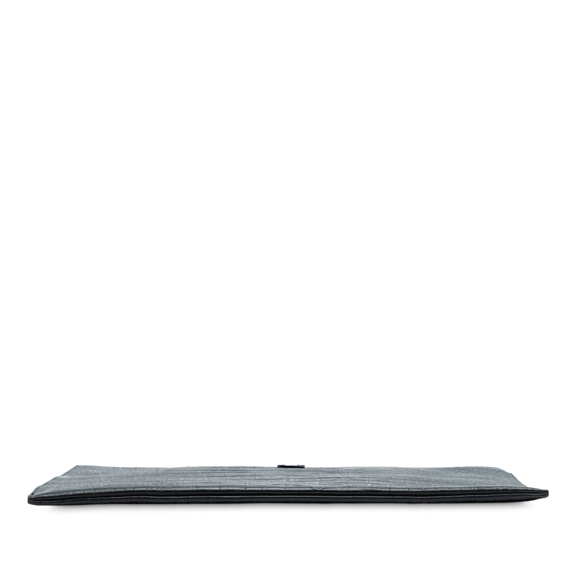 Saint Laurent Croc Embossed Leather Monogram Clutch