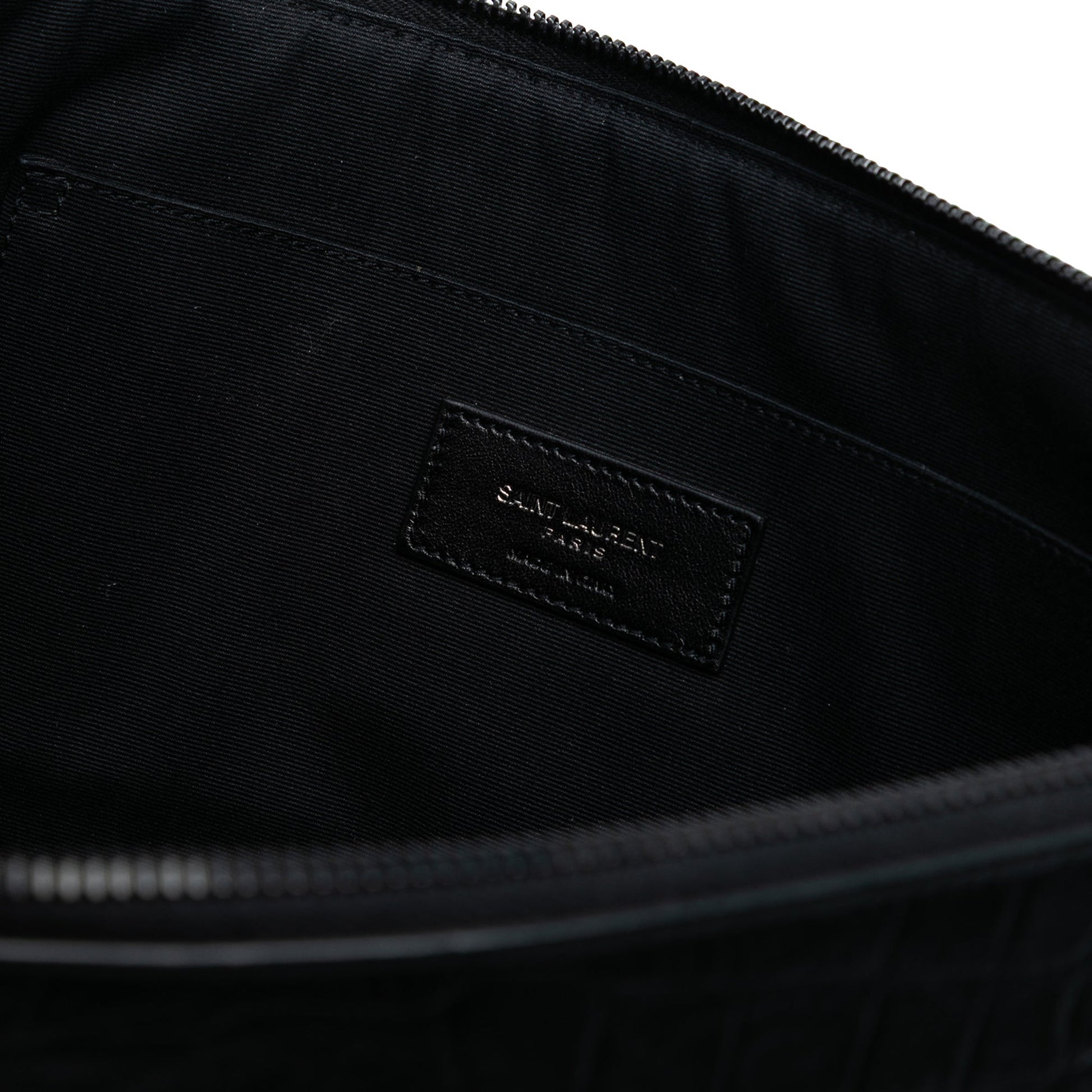 Saint Laurent Croc Embossed Leather Monogram Clutch