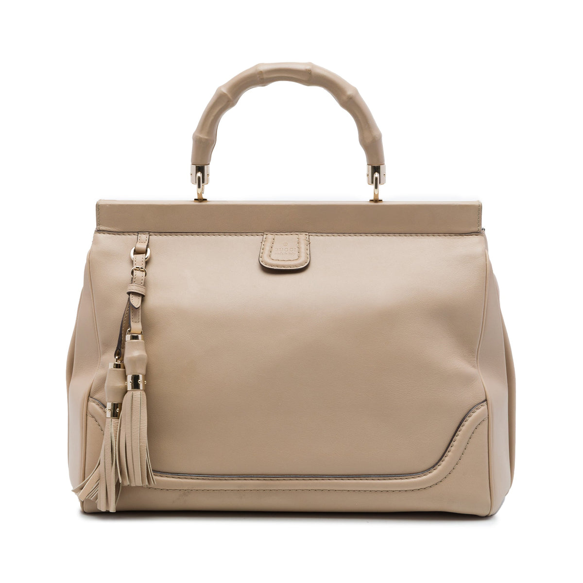 Gucci Medium Calfskin Bold Bamboo Top Handle Bag — Beige