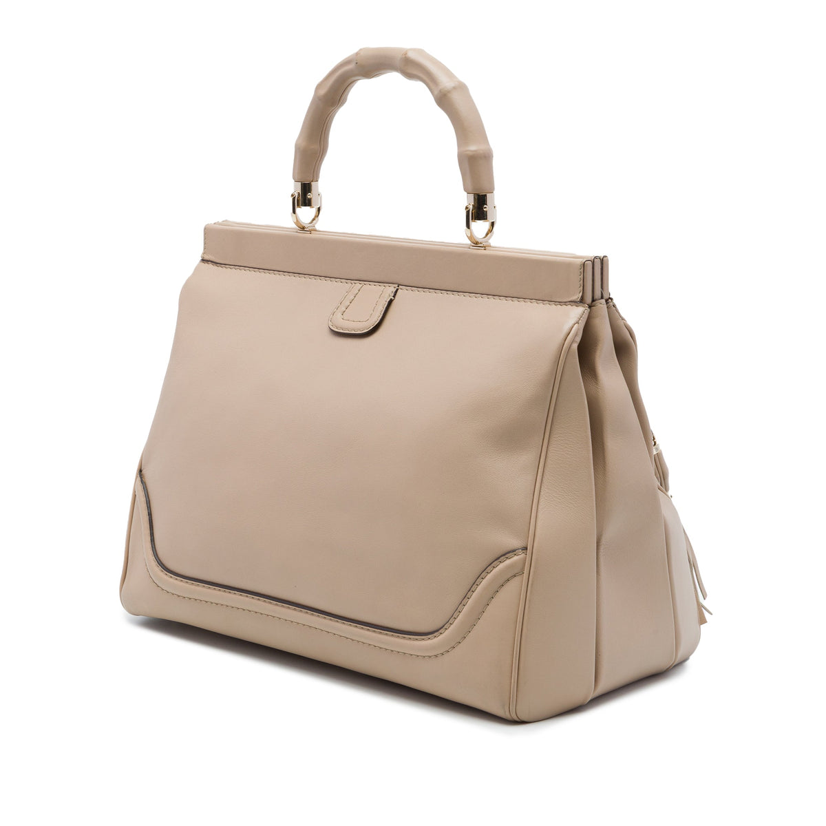 Gucci Medium Calfskin Bold Bamboo Top Handle Bag — Beige