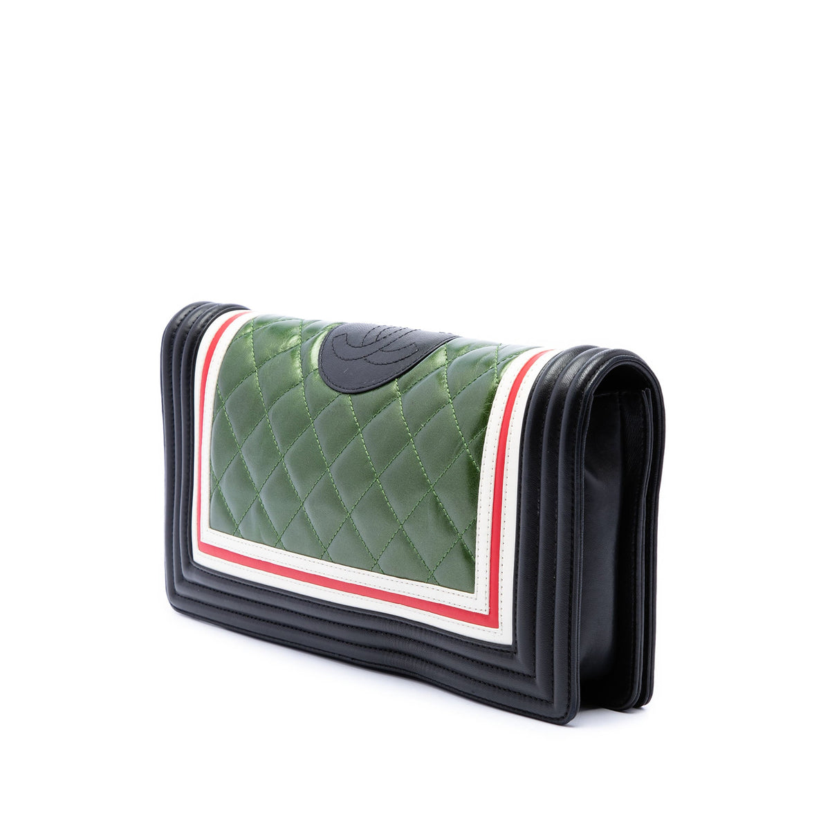 Chanel Multicolor Quilted Lambskin Crest East West Boy Flap — Green