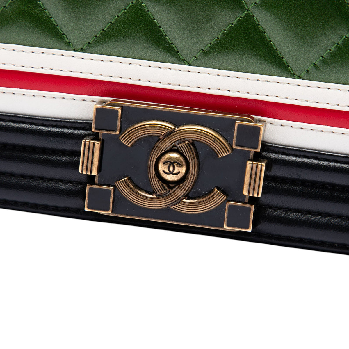 Chanel Multicolor Quilted Lambskin Crest East West Boy Flap — Green