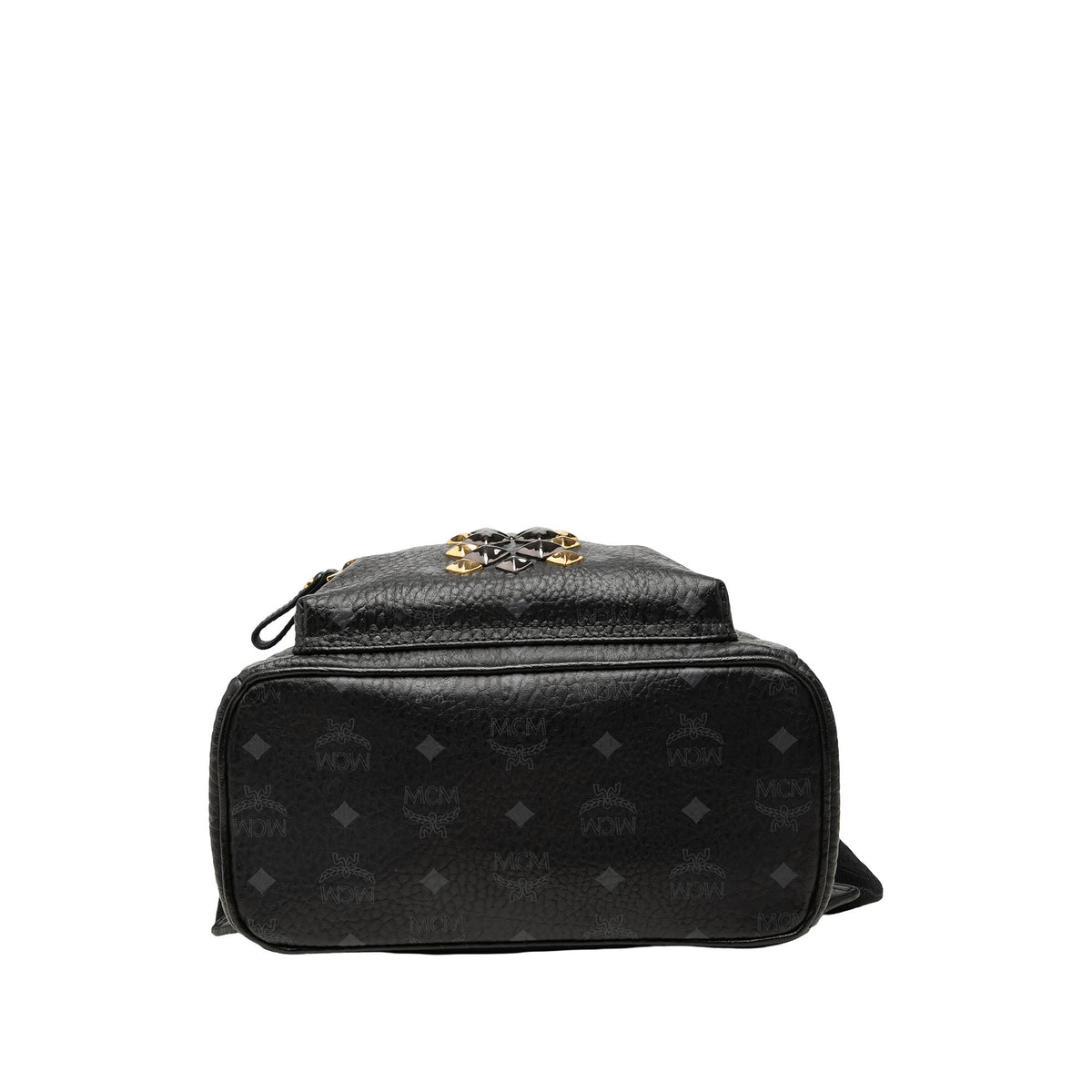 MCM Small Visetos Coated Canvas Studded Stark Brock Backpack — Black